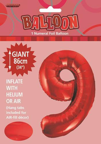 Red "9" Numeral Foil Balloon 86cm (34"